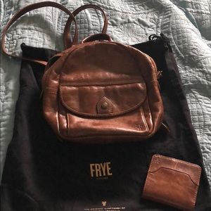 Frye mini backpack and wallet